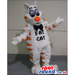 White Cat Plush Animal Mascot With Orange Stripes And Nose -