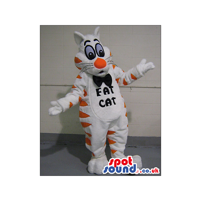 White Cat Plush Animal Mascot With Orange Stripes And Nose -