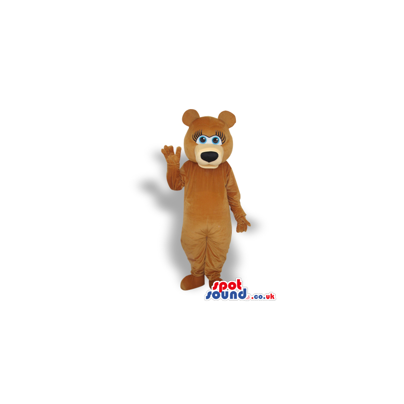 Brown Girl Bear Animal Plush Mascot With Blue Eyes - Custom