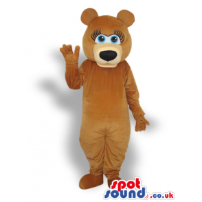 Brown Girl Bear Animal Plush Mascot With Blue Eyes - Custom