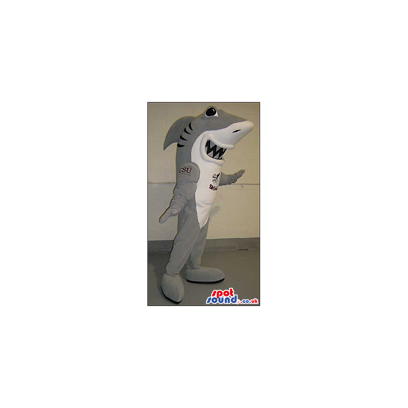 Grey And White Shark Animal Mascot With Logos And Text - Custom