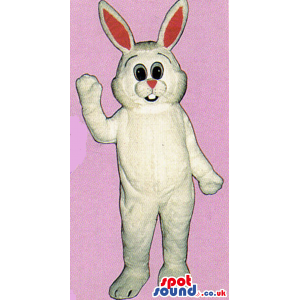 White Rabbit Plush Mascot With Round Eyes And Pink Ears -