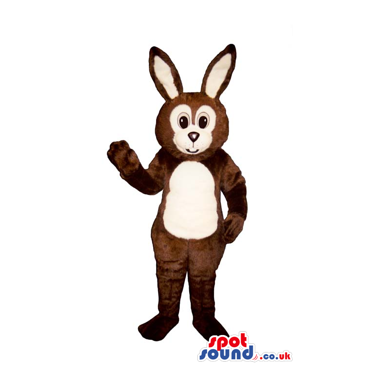 Dark Brown Plush Rabbit Animal Mascot With Beige Belly - Custom