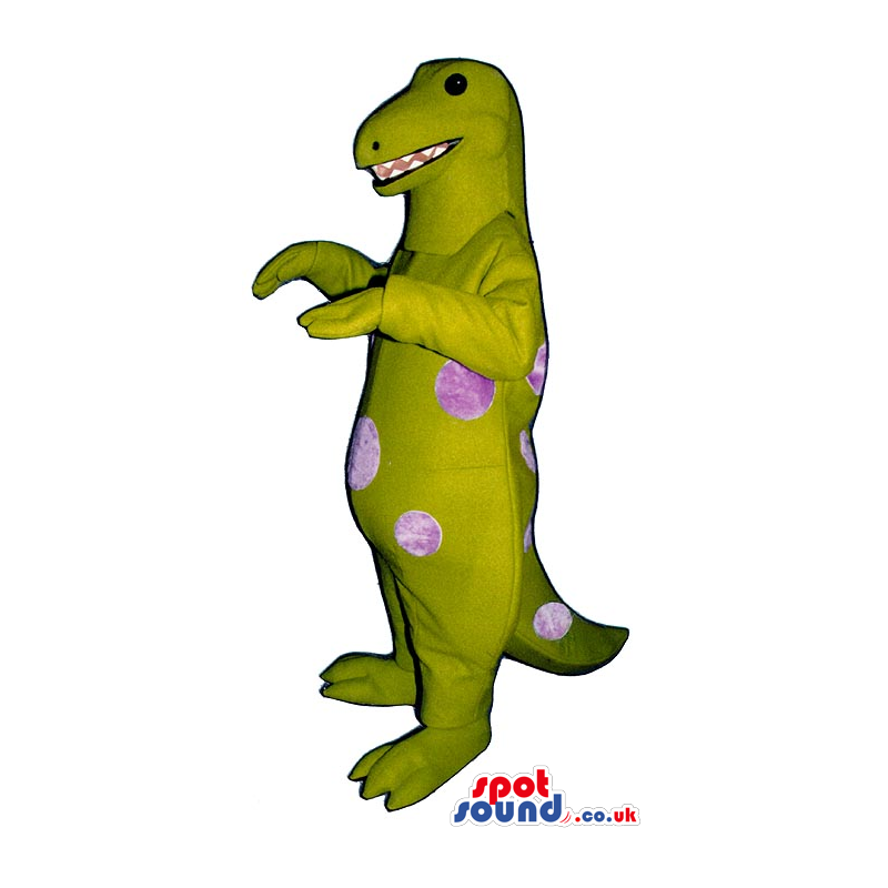 Customizable Green Dinosaur Mascot With Big Pink Dots - Custom