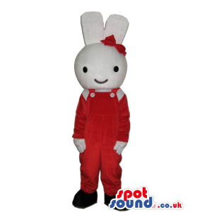 White Rabbit Cartoon Character Mascot Wearing Red Clothes -