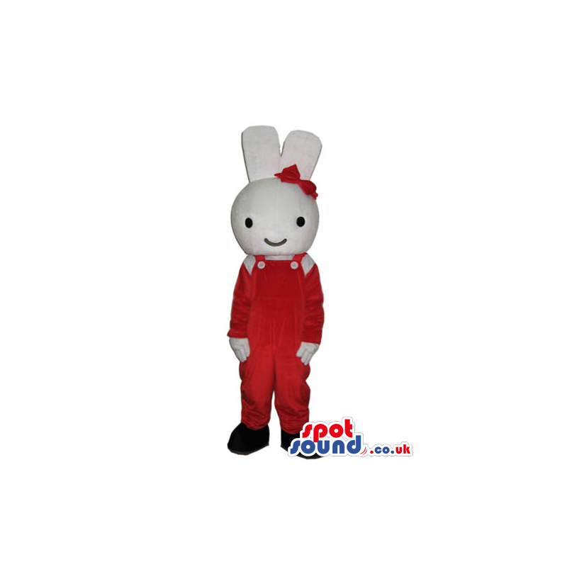 White Rabbit Cartoon Character Mascot Wearing Red Clothes -