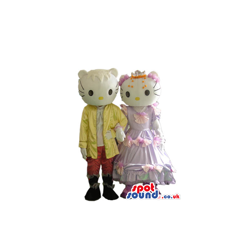 Kitty Couple Plush Mascot Wearing Boy And Girl Garments -