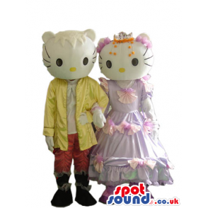 Kitty Couple Plush Mascot Wearing Boy And Girl Garments -