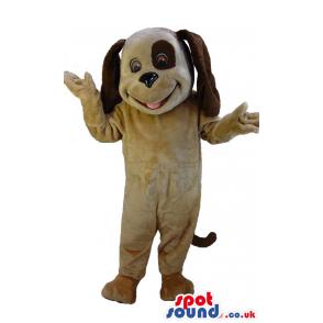 Snoopy dog mascot with hanging ears and open mouth black eyes -
