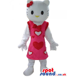 Kitty Cartoon Character Plush Mascot Wearing A Pink Dress -