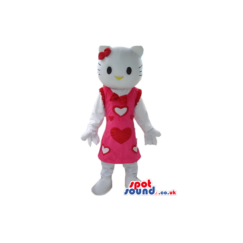 Kitty Cartoon Character Plush Mascot Wearing A Pink Dress -