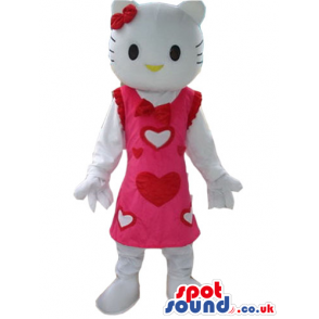 Kitty Cartoon Character Plush Mascot Wearing A Pink Dress -