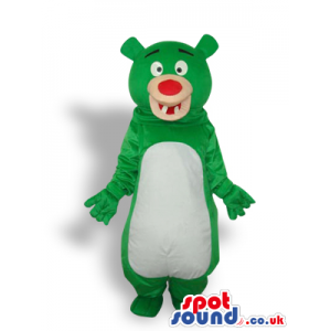 Green Bear Animal Plush Mascot With White Belly And Cute Teeth