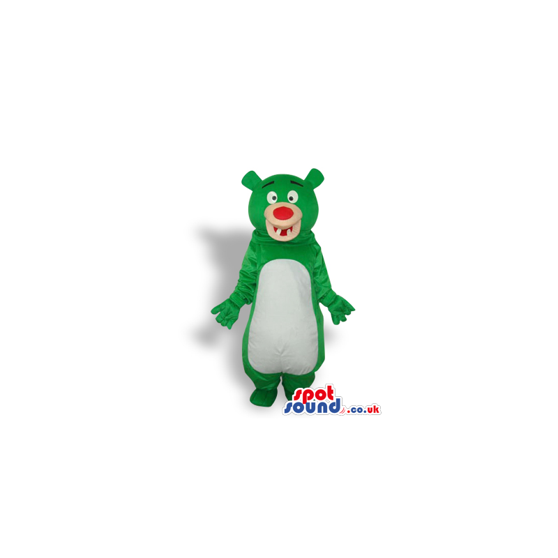 Green Bear Animal Plush Mascot With White Belly And Cute Teeth