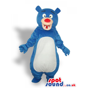 Blue Bear Animal Plush Mascot With White Belly And Cute Teeth -