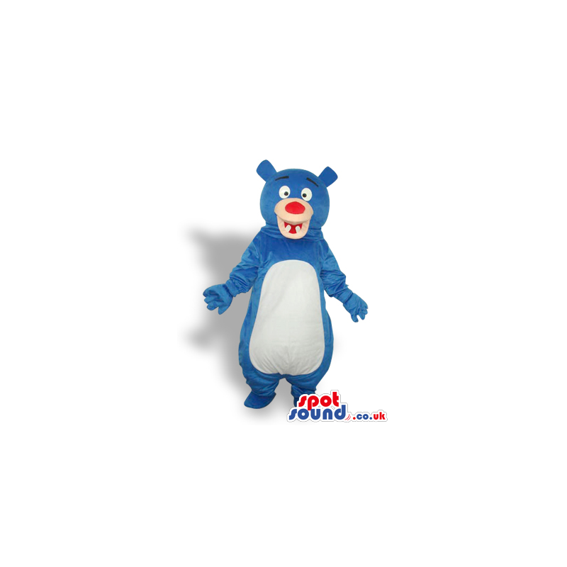 Blue Bear Animal Plush Mascot With White Belly And Cute Teeth -