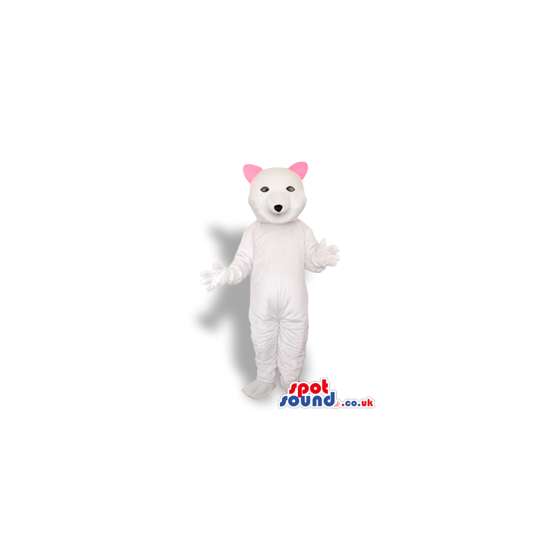 White Cat Plush Animal Mascot With Small Pink Ears - Custom