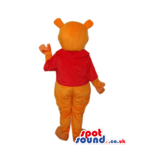 Winnie It Pooh Yellow Bear Mascot Wearing A Red Pooh T-Shirt -