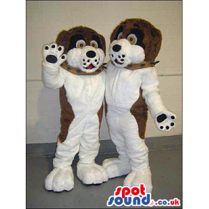 Two White And Brown Plush Dog Mascots In Two Sizes - Custom