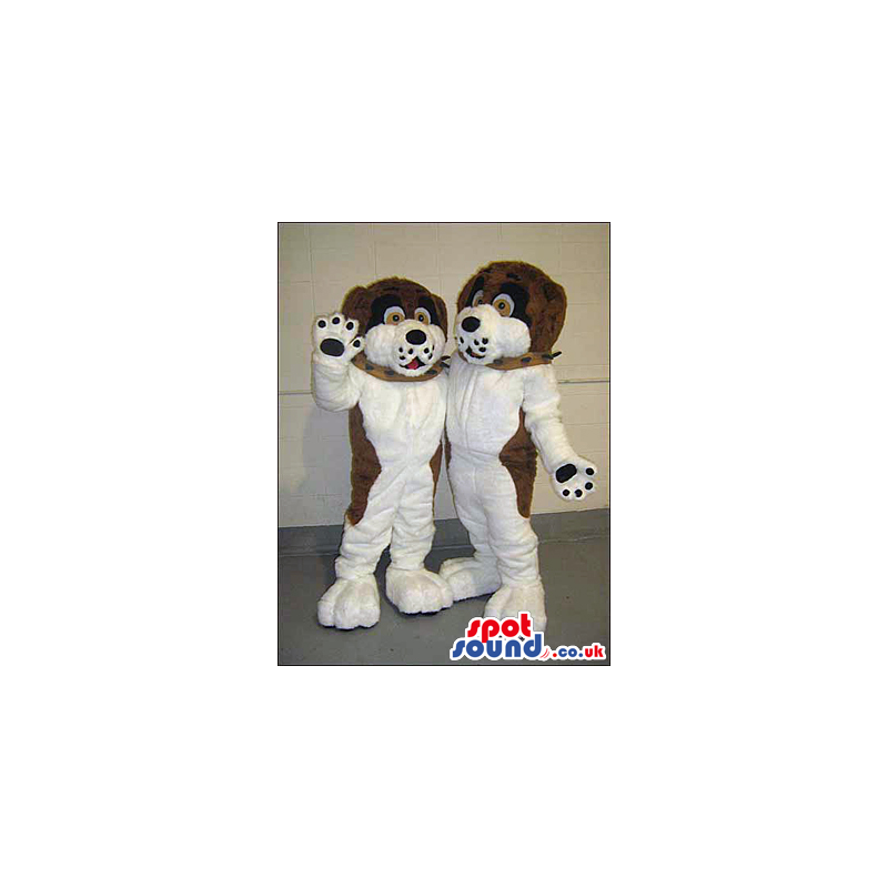 Two White And Brown Plush Dog Mascots In Two Sizes - Custom