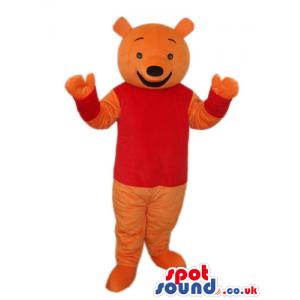 Orange Bear Plush Animal Mascot Wearing A Red T-Shirt - Custom