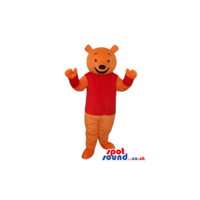 Orange Bear Plush Animal Mascot Wearing A Red T-Shirt - Custom