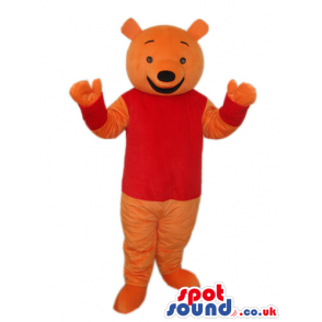 Orange Bear Plush Animal Mascot Wearing A Red T-Shirt - Custom