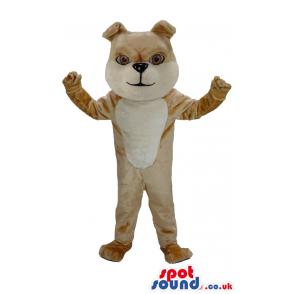 Brown dog mascot waving his hand to tell his greetings - Custom