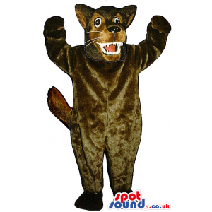 Furious Brown Wolf Animal Plush Mascot With Sharp Teeth -