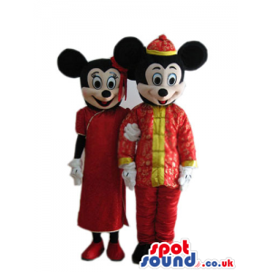 Mickey And Minnie Mouse Disney Characters With Chinese Clothes