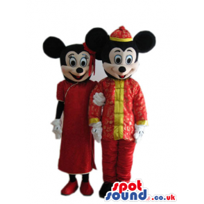 Mickey And Minnie Mouse Disney Characters With Chinese Clothes