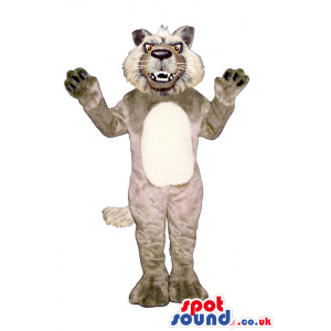 Customizable Grey Wildcat Mascot With A White Belly - Custom