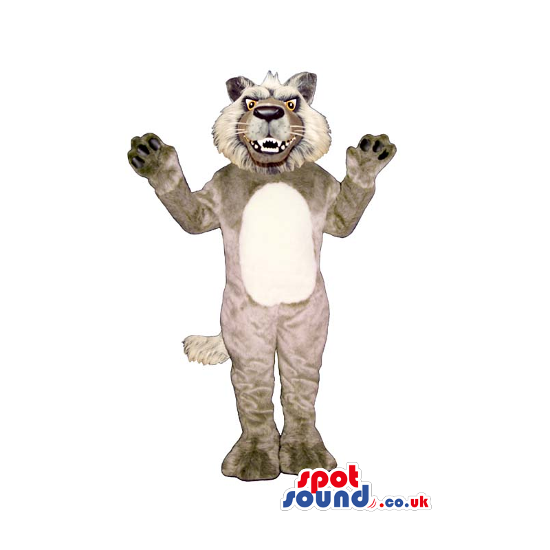 Customizable Grey Wildcat Mascot With A White Belly - Custom