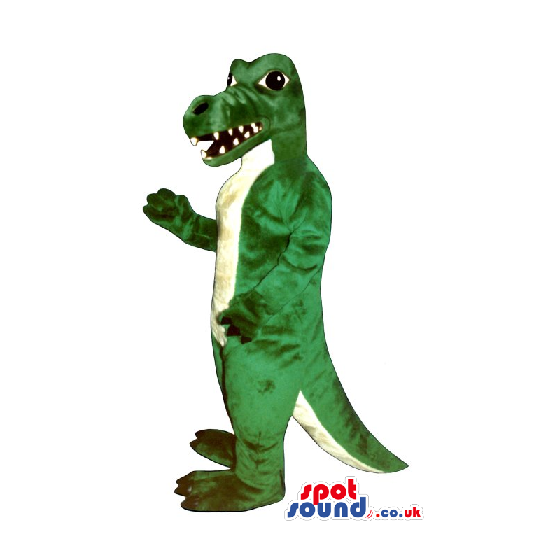 Green And White Angry Dinosaur Animal Mascot With Sharp Teeth -