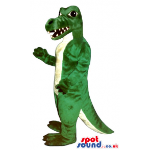 Green And White Angry Dinosaur Animal Mascot With Sharp Teeth -