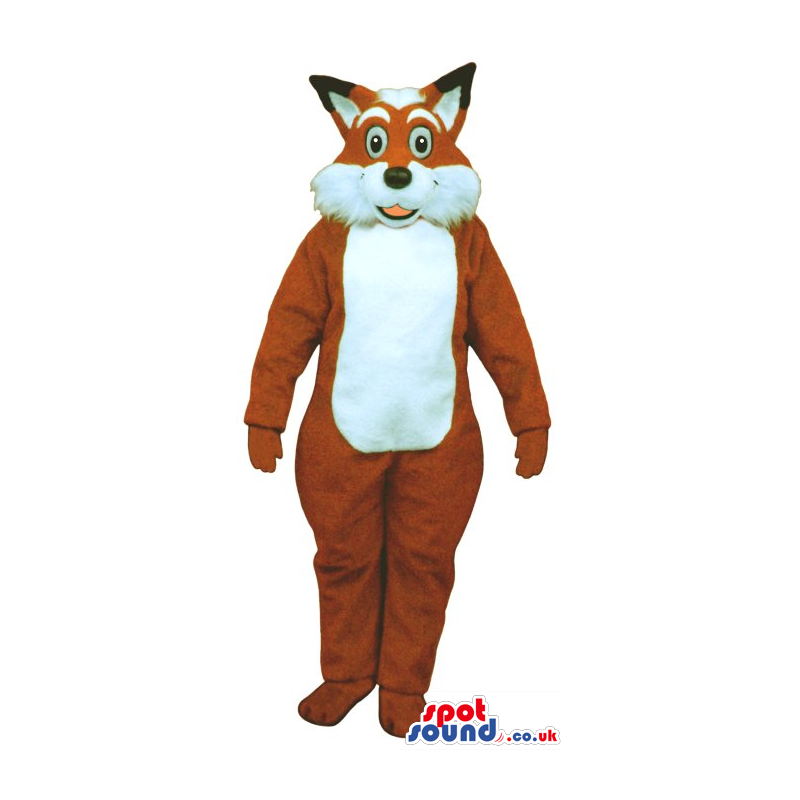 Plush Brown Fox Mascot With Round Eyes And Hairy Face - Custom