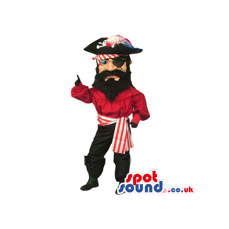 Human Pirate Mascot Wearing Red And Black Garments - Custom