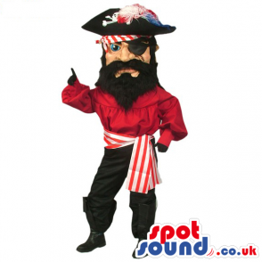 Human Pirate Mascot Wearing Red And Black Garments - Custom