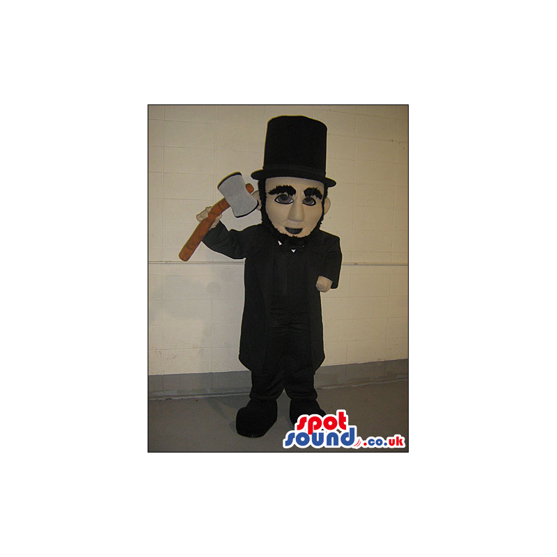 Chimney Sweep Human Mascot Wearing Top Hat With A Hammer -