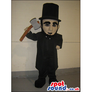 Chimney Sweep Human Mascot Wearing Top Hat With A Hammer -