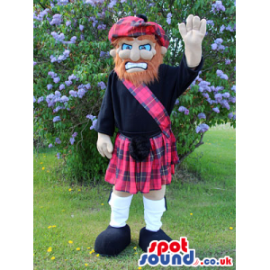 Scottish Man Mascot With A Red Beard Wearing A Kilt - Custom