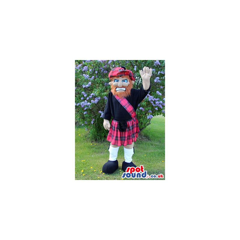Scottish Man Mascot With A Red Beard Wearing A Kilt - Custom
