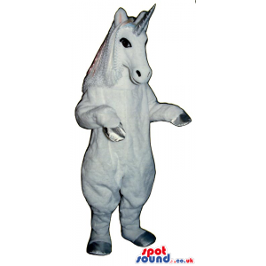 Customizable All White Unicorn Mascot With A Silver Horn -