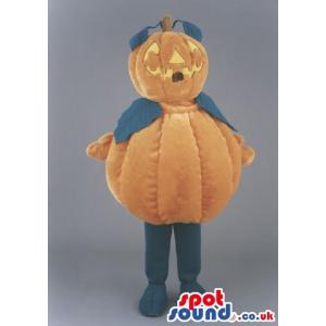 Smiling Halloween pumpkin mascot with standing with his legs -