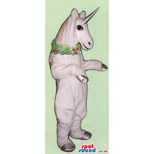 Customizable Pink Unicorn Mascot Wearing A Flower Ornament -