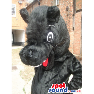 Customizable All Black Horse Mascot With Red Tongue - Custom
