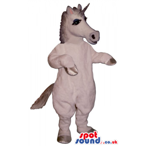 Customizable White Unicorn Mascot With A Silver Horn - Custom