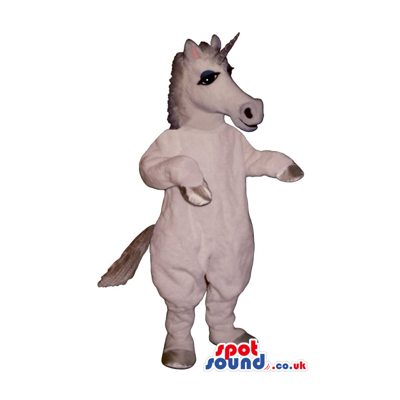 Customizable White Unicorn Mascot With A Silver Horn - Custom