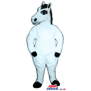 All White Horse Plush Mascot With Black Eyes And Hair - Custom