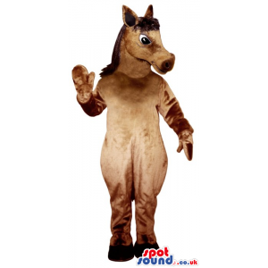 All Brown Horse Plush Mascot With Black Eyes And Hair - Custom